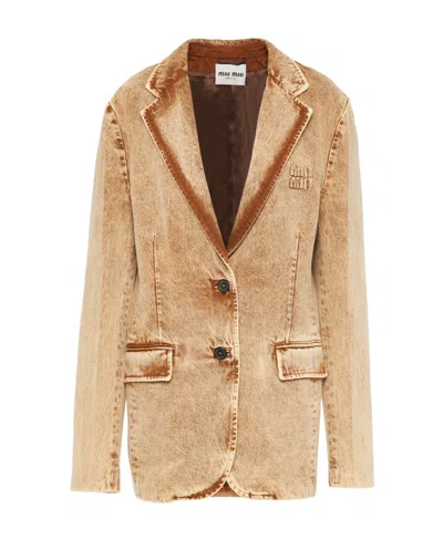 Miu Miu Dyed-denim Blazer In Nude