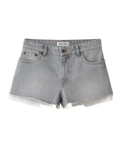 Miu Miu Edge-edged Denim Shorts In Grigio