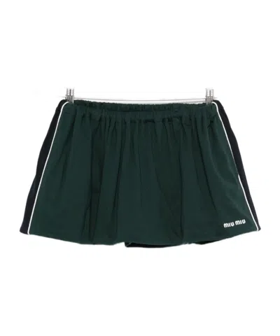 Miu Miu Elastic Waist Midi Skirt In Green