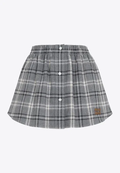 Miu Miu Elastic-waist Mini Skirt In Gray