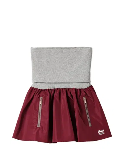 Miu Miu Mixed-media Technical Mini Skirt In Red