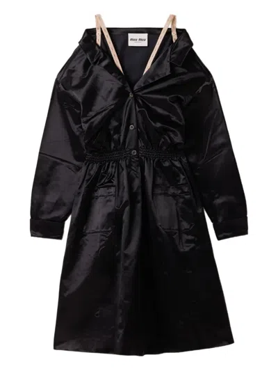 Miu Miu Elastic-waist Satin Dress In Black