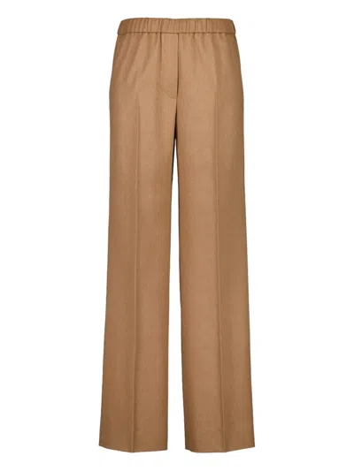 Miu Miu Elastic-waist Woven Trousers In Brown