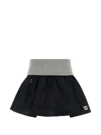 Miu Miu Elastic Wasit Mini Skirt In Blue