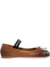 Miu Miu Elasticated Leather Ballerina In Brown