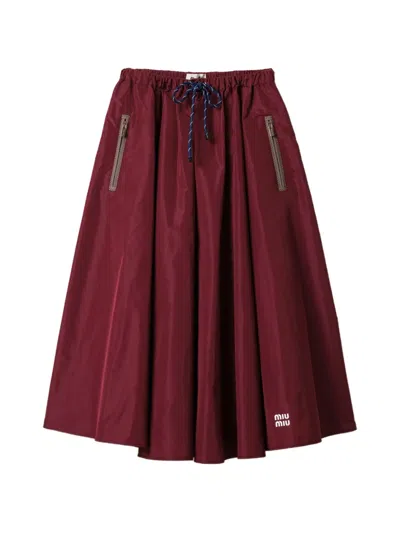 Miu Miu Elasticised-waistband Metal-zipper Midi Skirt In Burgundy