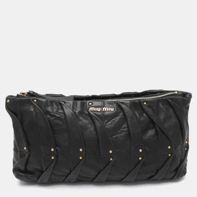 Pre-owned Miu Miu Embellished Black Leather Clutch