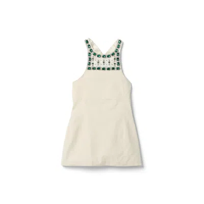 Miu Miu Embellished Canvas Apron Dress In Brown