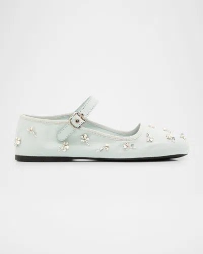 Miu Miu Embellished Canvas Mary Jane Ballerina Flats In Multi
