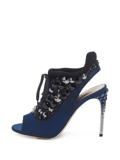 Pre-owned Miu Miu Embellished Cutout Ankle Sandals In Blue