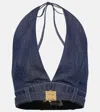 Miu Miu Embellished Denim Bralette In Blue