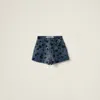 Miu Miu Embellished Denim Shorts In Navy