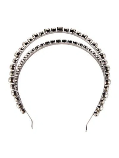 Pre-owned Miu Miu Embellished Double Row Headband In Neutrals/silver