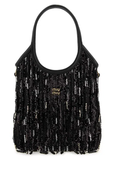 Miu Miu Embellished Mini Fabric Handbag In Pink