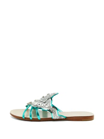 Pre-owned Miu Miu Embellished Flat Sandals In Silver