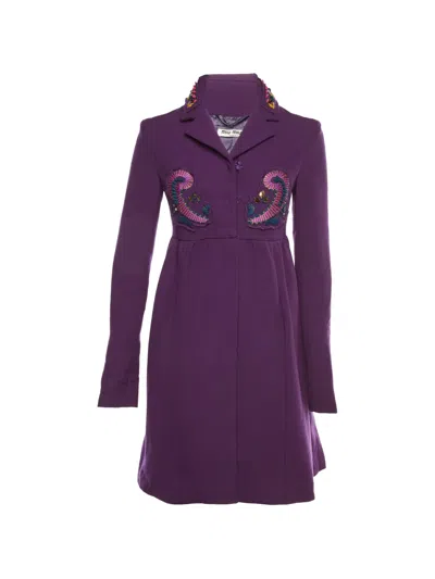 Pre-owned Miu Miu Embellished Long-sleeve Coat In Purple