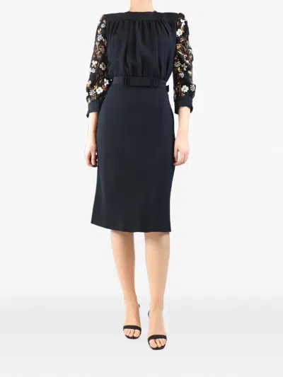 Pre-owned Miu Miu Embellished Open-back Midi Dress In Black