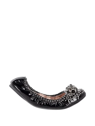 Pre-owned Miu Miu Embellished Patent Leather Ballet Flats In Black