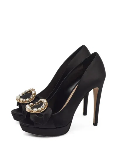 Pre-owned Miu Miu Embellished Platform Pumps In Black