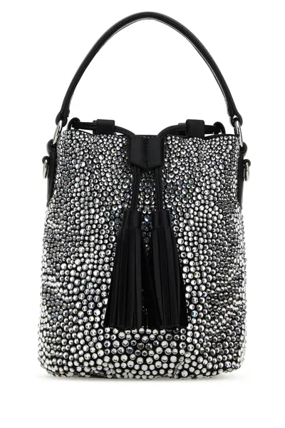 MIU MIU EMBELLISHED SATIN BUCKET BAG