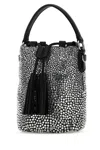 Miu Miu Silver Crystal-embellished Satin Bucket Bag In Nero