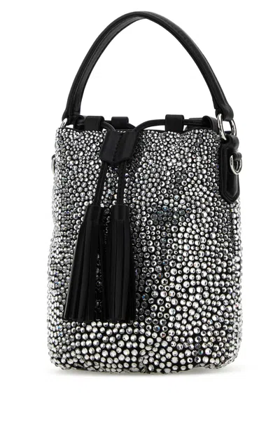 Miu Miu Embellished Satin Bucket Bag In Nero