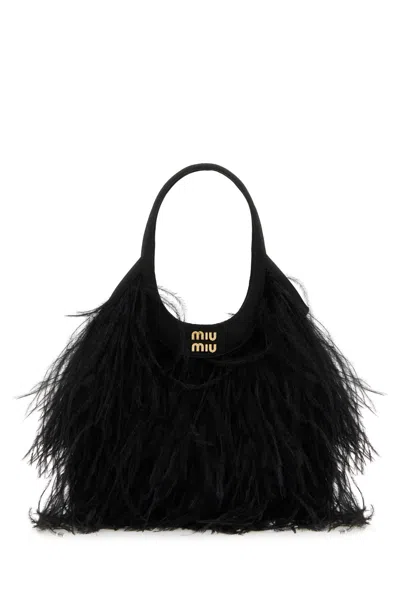 Miu Miu Embellished Satin Handbag In Nero