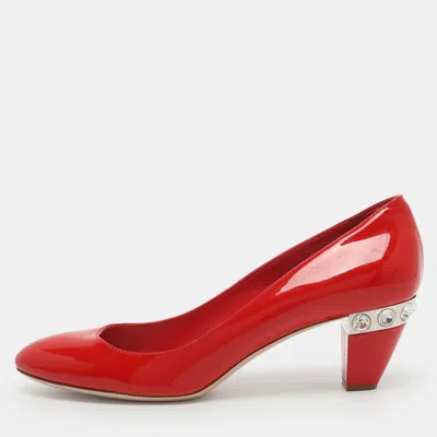 Pre-owned Miu Miu Embellished Size 40 Red Patent Leather Pumps