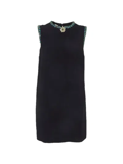 Pre-owned Miu Miu Embellished Sleeveless Mini Dress In Blue