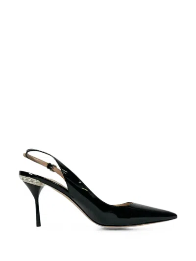 Pre-owned Miu Miu Embellished Slingback Pumps In Black