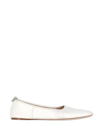 Pre-owned Miu Miu Embellished-strap Pointed-toe Ballet Flats In White