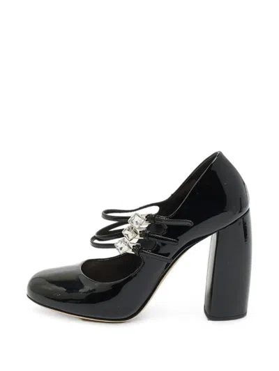 Pre-owned Miu Miu Embellished Triple-strap Pumps In Black