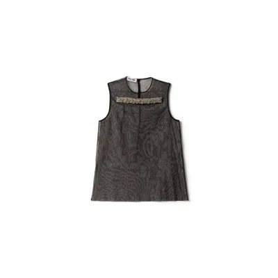 Miu Miu Embellished Tulle Top In Black