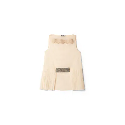 Miu Miu Embellished Tulle Top In Neutral