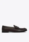 Miu Miu Embossed-coin Leather Loafers In Brown
