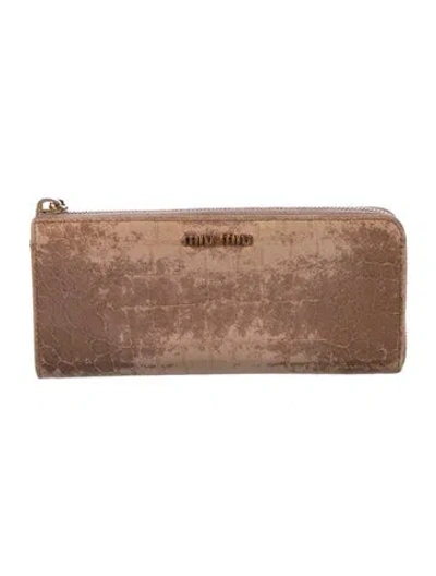 Pre-owned Miu Miu Embossed Leather Animal Print Continental Wallet In Neutrals