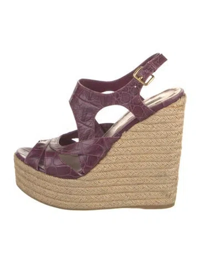 Pre-owned Miu Miu Embossed Leather Animal Print Espadrilles In Purple