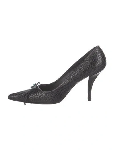 Pre-owned Miu Miu Embossed Leather Animal Print Pumps In Black