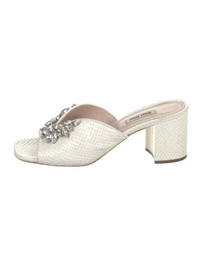Pre-owned Miu Miu Embossed Leather Animal Print Slides In Neutral