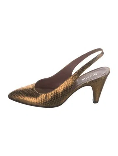 Pre-owned Miu Miu Embossed Leather Animal Print Slingback Pumps