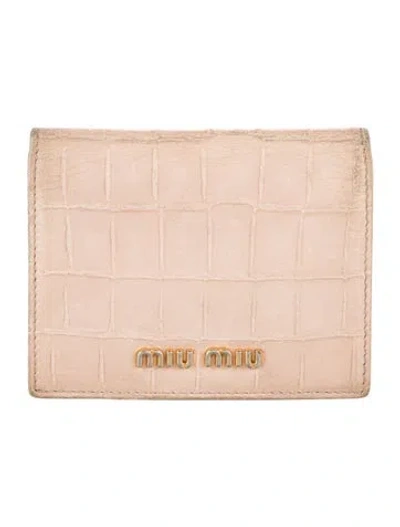 Pre-owned Miu Miu Embossed Leather Animal Print Wallet In Pink