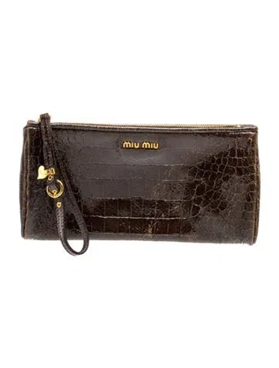 Pre-owned Miu Miu Embossed Leather Clutch In Brown