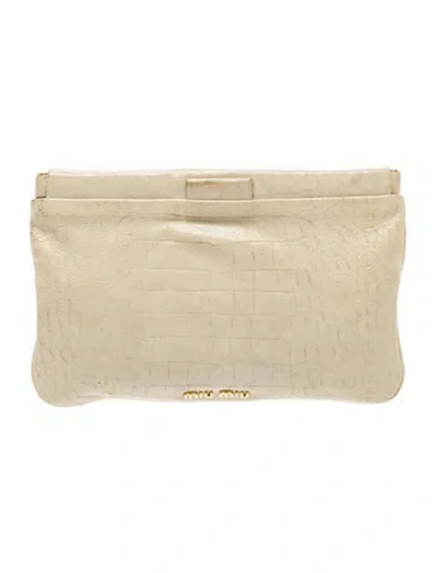 Pre-owned Miu Miu Embossed Leather Clutch In Neutral