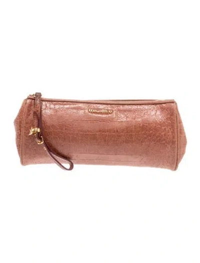 Pre-owned Miu Miu Embossed Leather Clutch In Pink