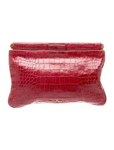 Pre-owned Miu Miu Embossed Leather Clutch In Red