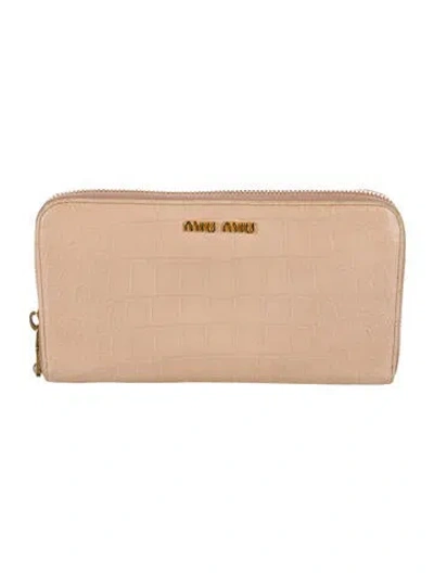 Pre-owned Miu Miu Embossed Leather Continental Wallet In Neutral