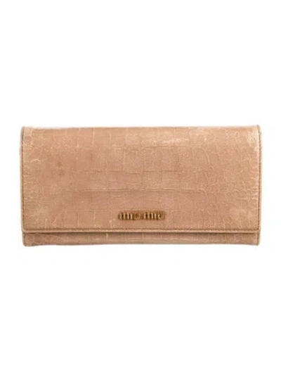 Pre-owned Miu Miu Embossed Leather Continental Wallet In Neutral