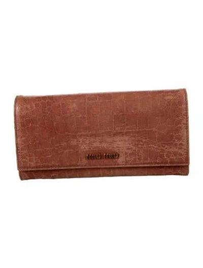 Pre-owned Miu Miu Embossed Leather Continental Wallet In Pink