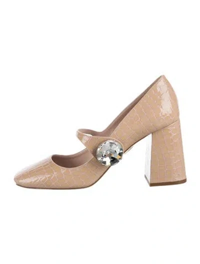 Pre-owned Miu Miu Embossed Leather Crystal Embellishments Pumps In Neutral