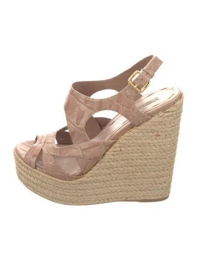 Pre-owned Miu Miu Embossed Leather Espadrilles In Neutral